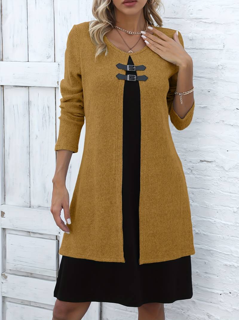Robe 2-en-1 avec bloc de couleurs pour femmes - Projet Paris - Élégante et moderne