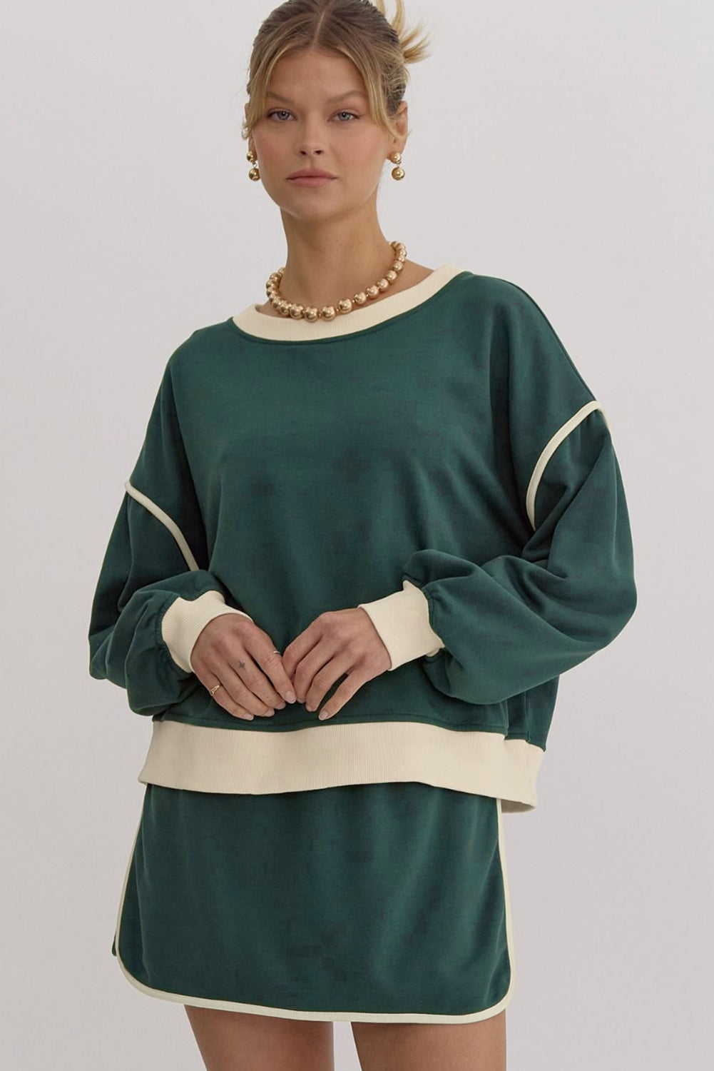 Ensemble classique tricoté avec contraste de couleurs - Set décontracté avec taille lacée - Projet Paris - Élégance et confort