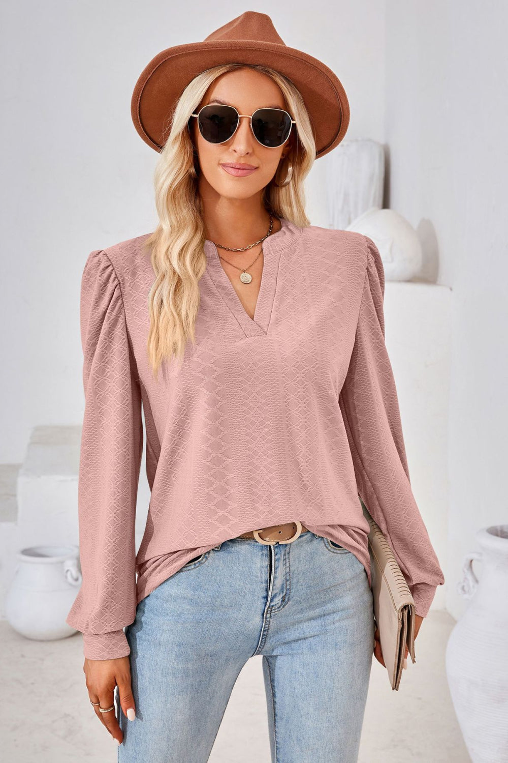 Blouse à manches bouffantes et col en V pour femmes - Projet Paris - Élégante et légère