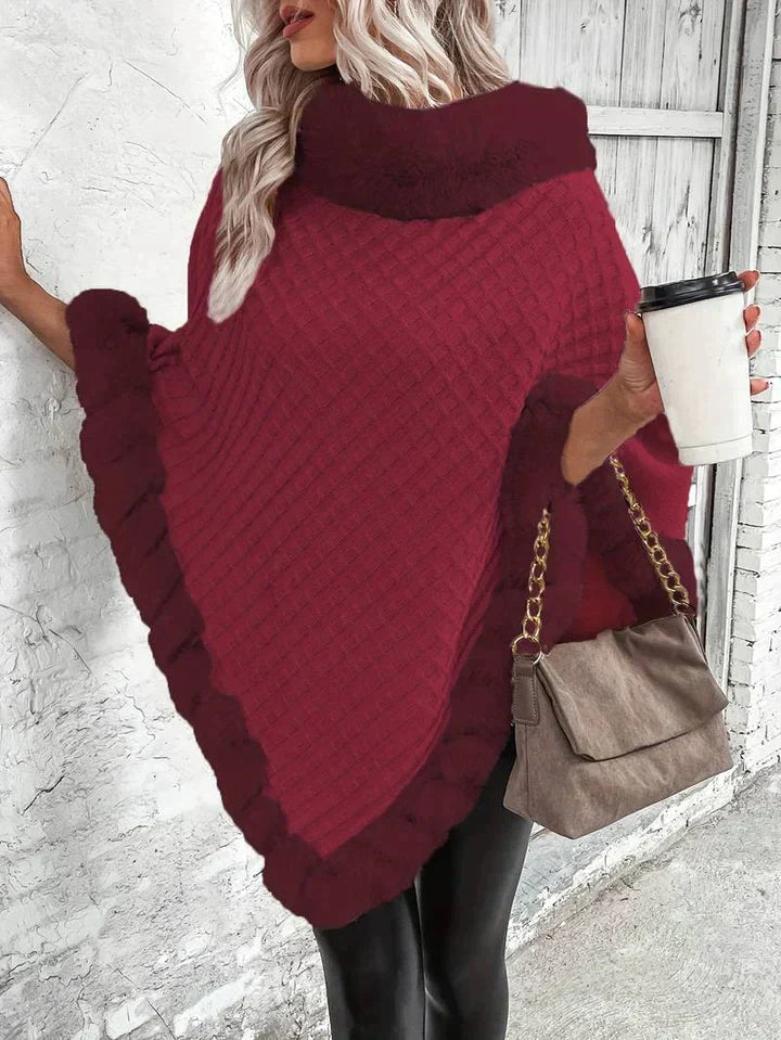Poncho pull avec bordure en fourrure - Élégance et Chaleur - Projet Paris - Confort cocooning