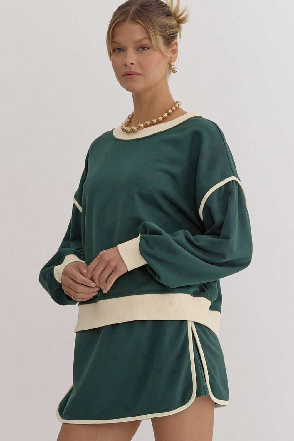 Ensemble classique tricoté avec contraste de couleurs - Set décontracté avec taille lacée - Projet Paris - Élégance et confort