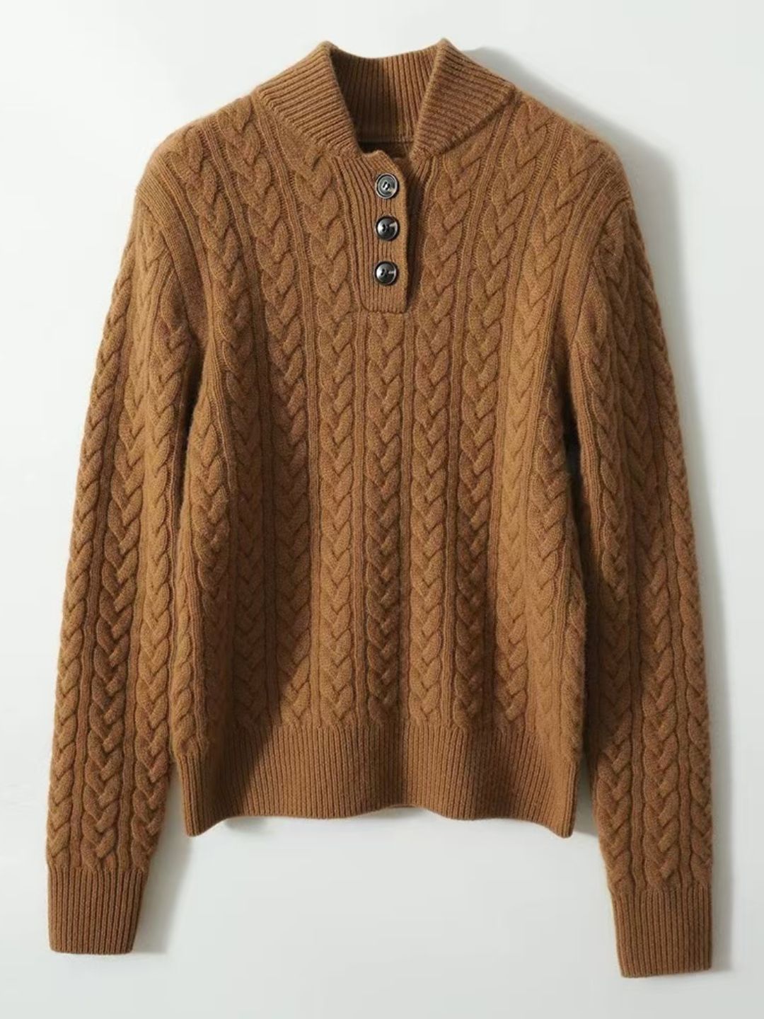 Pull à col montant avec boutons en couleur unie - Projet Paris - Élégance simple