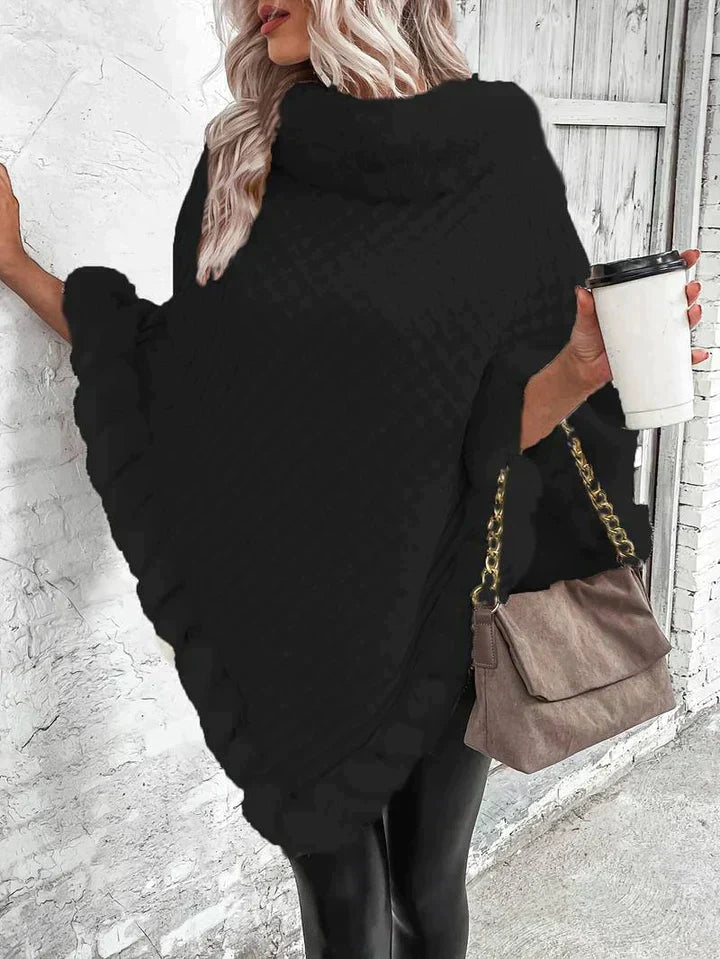 Poncho pull avec bordure en fourrure - Élégance et Chaleur - Projet Paris - Confort cocooning