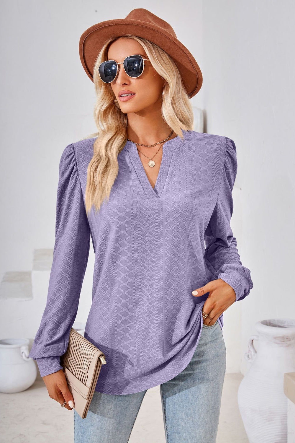 Blouse à manches bouffantes et col en V pour femmes - Projet Paris - Élégante et légère