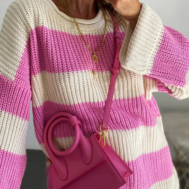 Pull classique rayé ample pour femmes - Projet Paris - Style décontracté