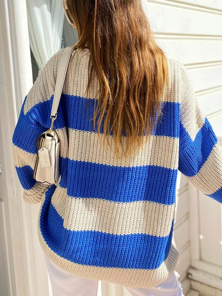 Pull classique rayé ample pour femmes - Projet Paris - Style décontracté