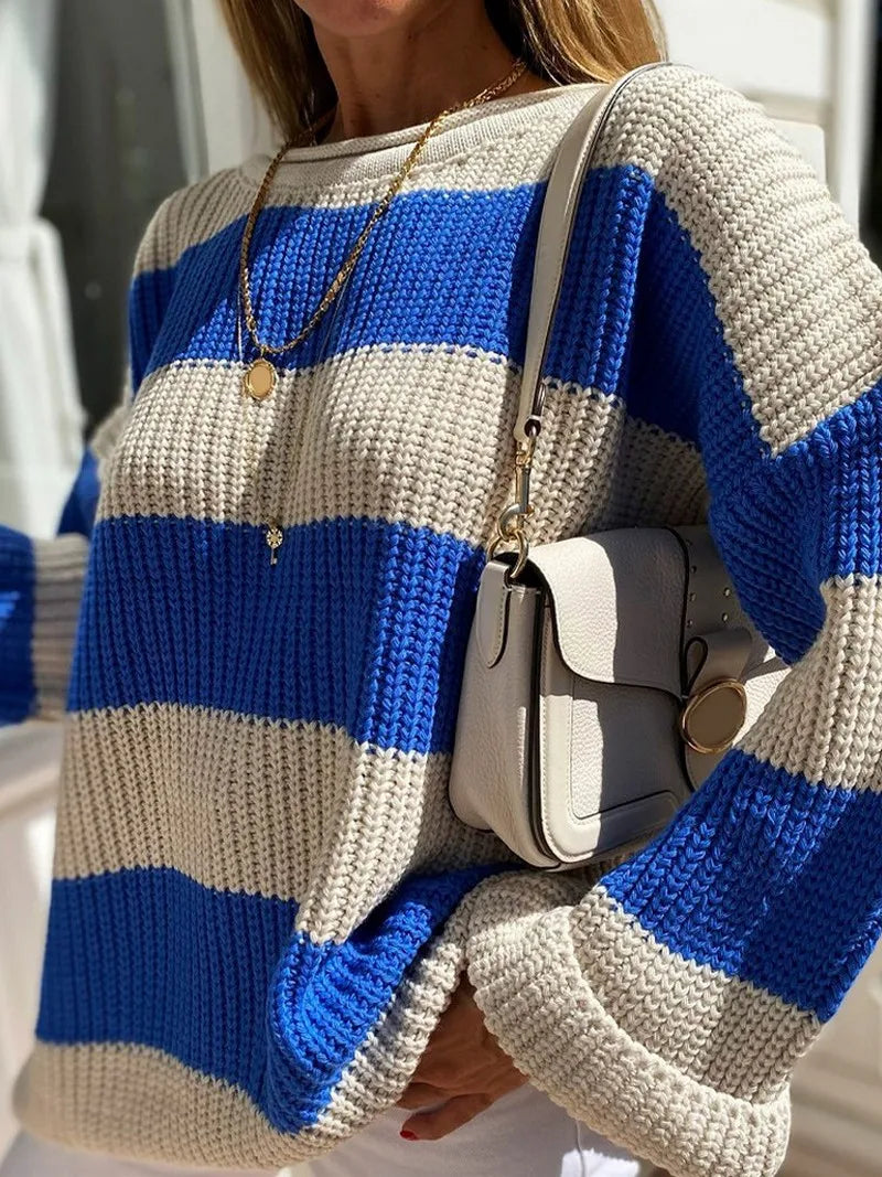 Pull classique rayé ample pour femmes - Projet Paris - Style décontracté
