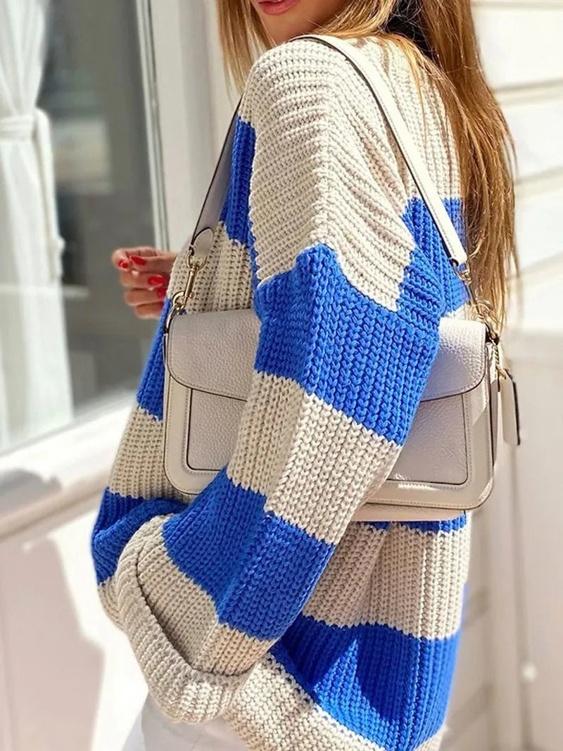 Pull classique rayé ample pour femmes - Projet Paris - Style décontracté
