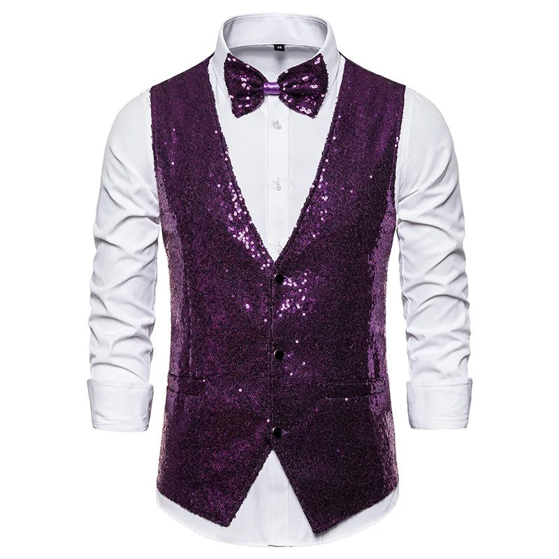 Gilet à paillettes pour hommes - Gilet Glam -Projet Paris - Parfait pour les fêtes - Idéal pour les soirées
