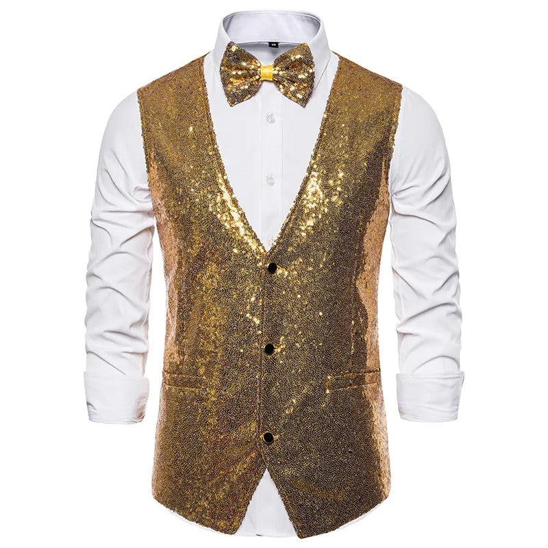 Gilet à paillettes pour hommes - Gilet Glam -Projet Paris - Parfait pour les fêtes - Idéal pour les soirées