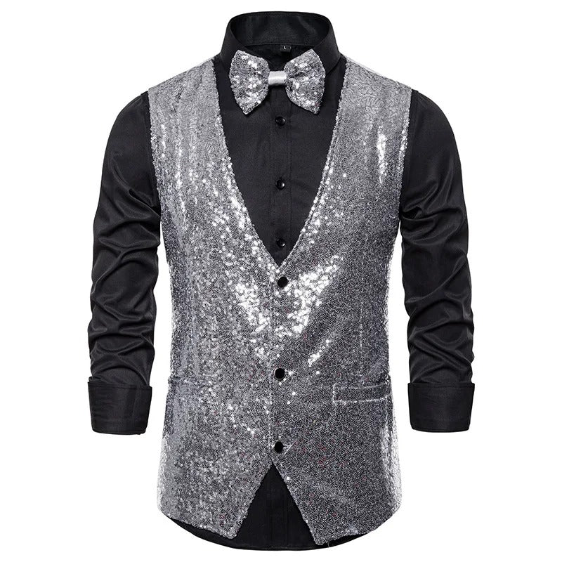 Gilet à paillettes pour hommes - Gilet Glam -Projet Paris - Parfait pour les fêtes - Idéal pour les soirées