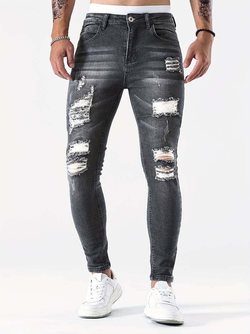 Jean slim homme | effet déchiré décontracté | Projet Paris – Look urbain, coupe moderne et stretch confortable