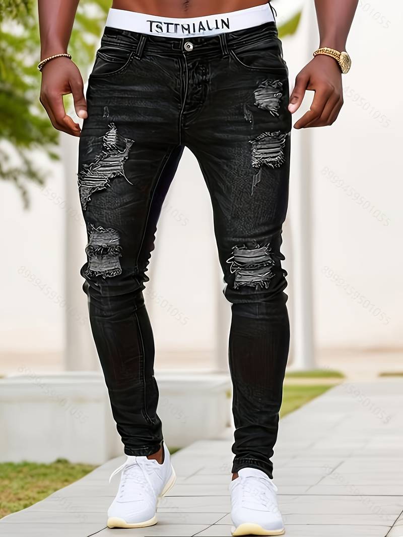 Jean slim homme | effet déchiré décontracté | Projet Paris – Look urbain, coupe moderne et stretch confortable
