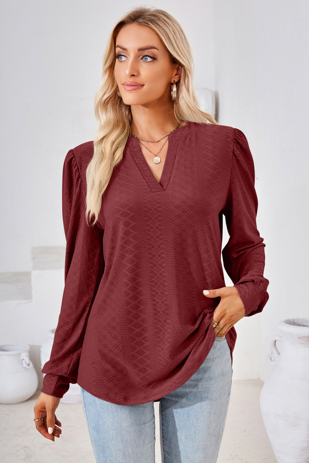 Blouse à manches bouffantes et col en V pour femmes - Projet Paris - Élégante et légère