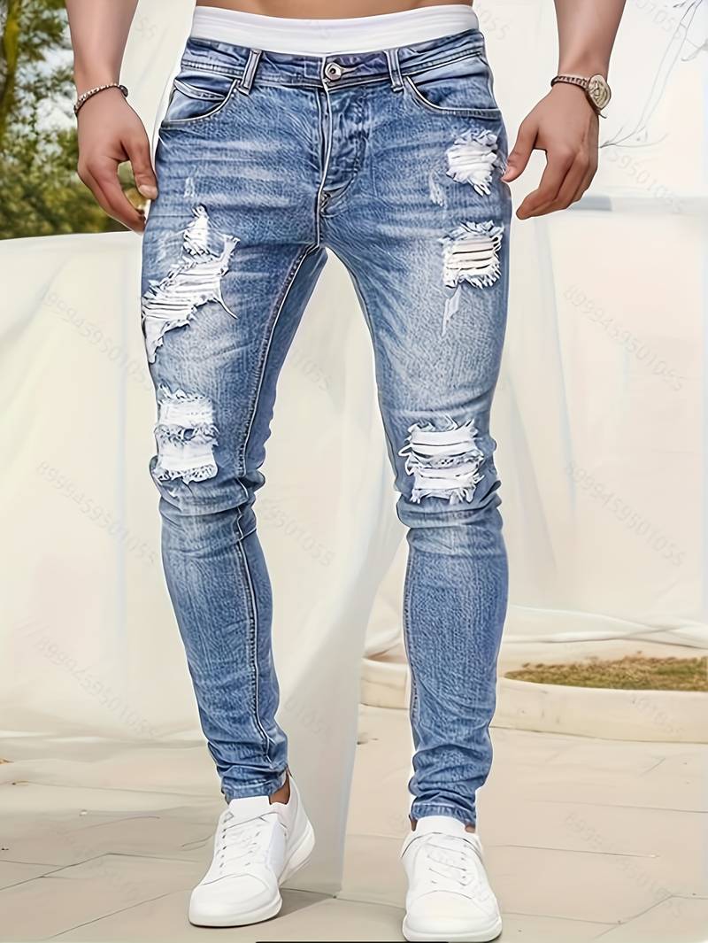Jean slim homme | effet déchiré décontracté | Projet Paris – Look urbain, coupe moderne et stretch confortable