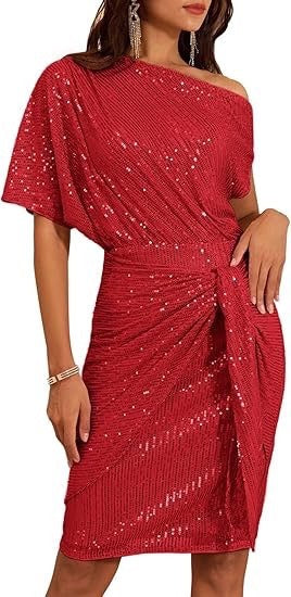Robe asymétrique à paillettes - Épaule dénudée - Projet Paris - Brillance et allure glamour