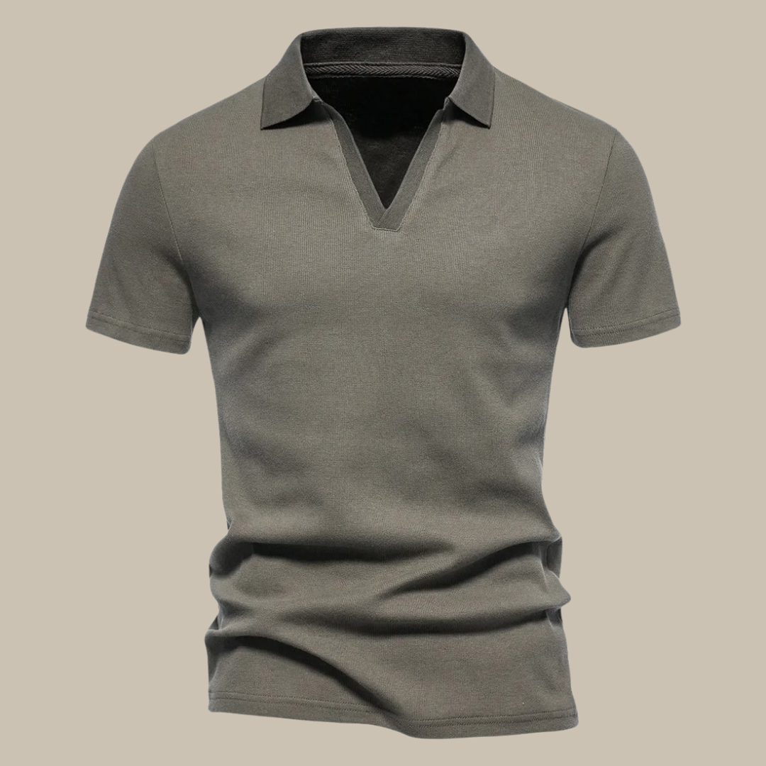 Polo homme en laine merino – Manches courtes, col en V – Projet Paris – Élégance décontractée