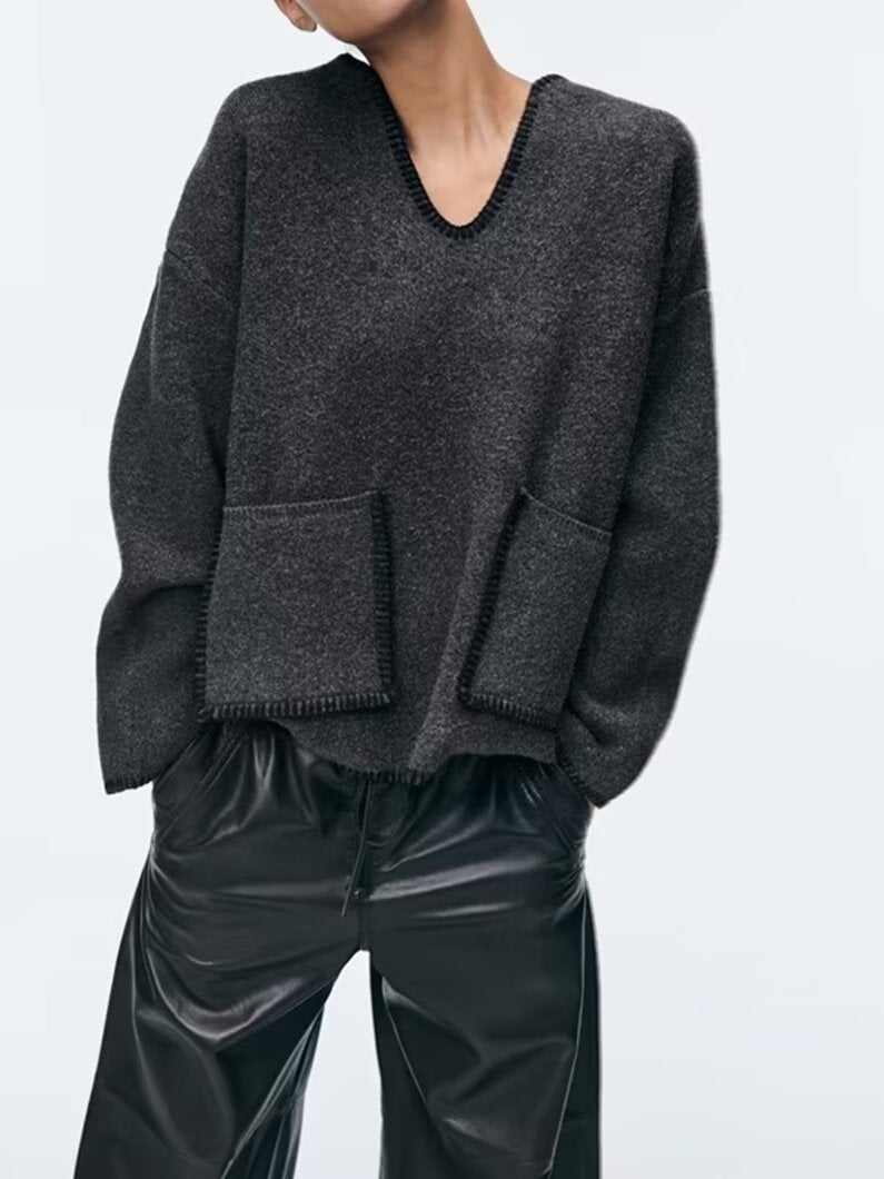 Pull à col en V pour femme - Projet Paris - Élégant et confortable - Parfait pour les journées fraîches