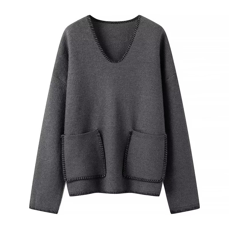 Pull à col en V pour femme - Projet Paris - Élégant et confortable - Parfait pour les journées fraîches