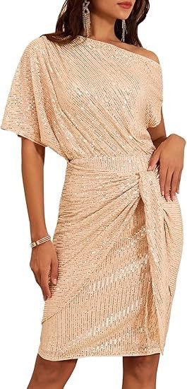 Robe asymétrique à paillettes - Épaule dénudée - Projet Paris - Brillance et allure glamour