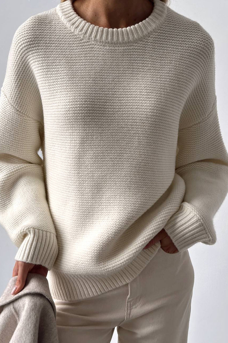 Pull blanc classique en tricot avec col rond - Projet Paris - Élégance intemporelle