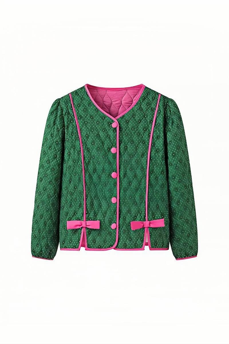 Bombers matelassé vert charmant avec bords roses - Projet Paris - Tendance et couleur vibrante