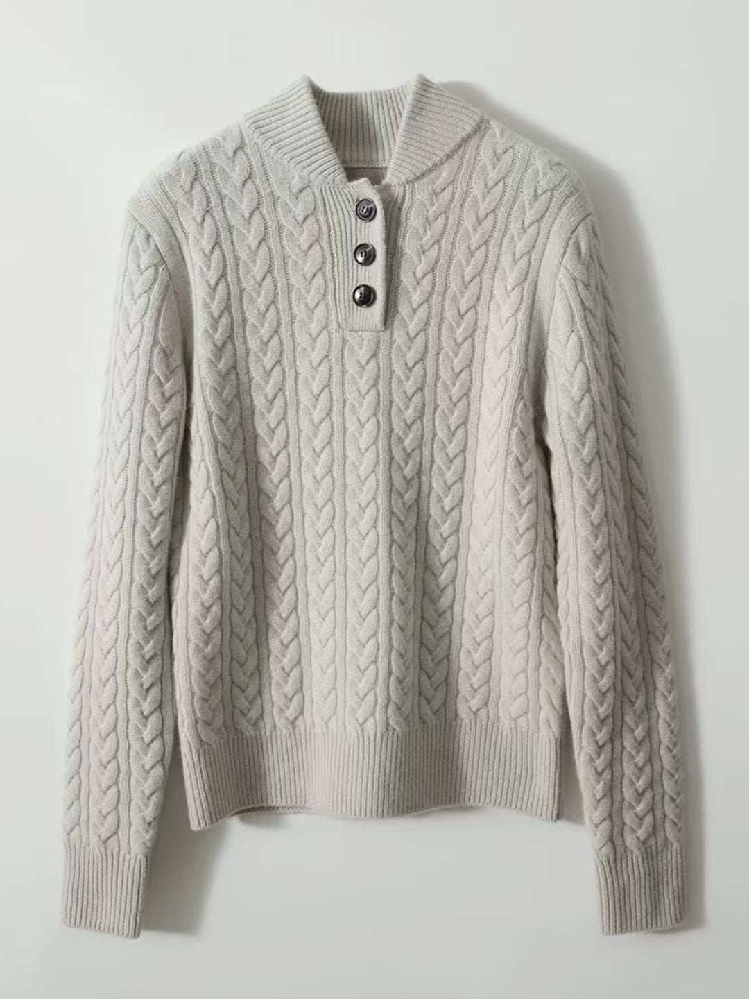 Pull à col montant avec boutons en couleur unie - Projet Paris - Élégance simple