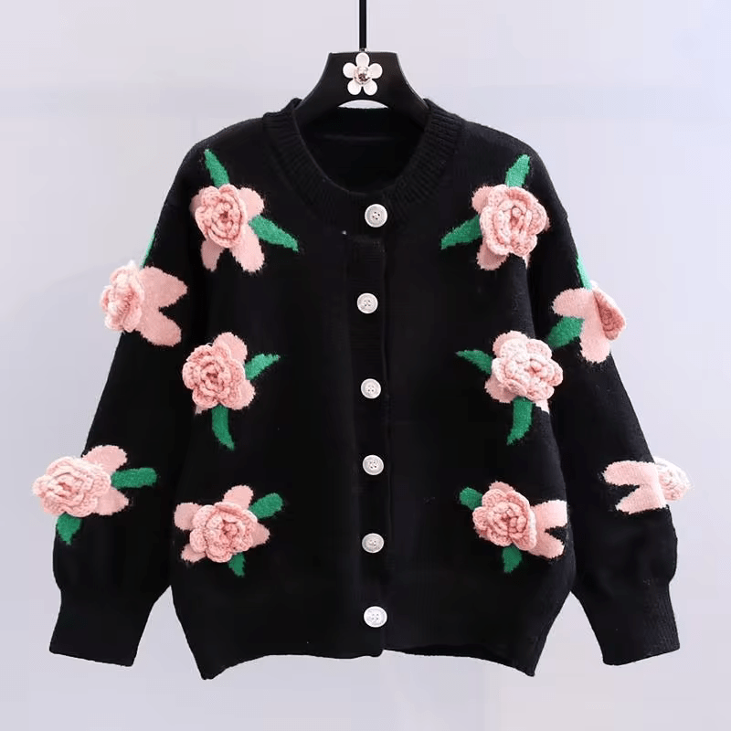 Cardigan floral vintage - Élégance intemporelle - Projet Paris - Design classique, Parfait pour un look rétro et raffiné