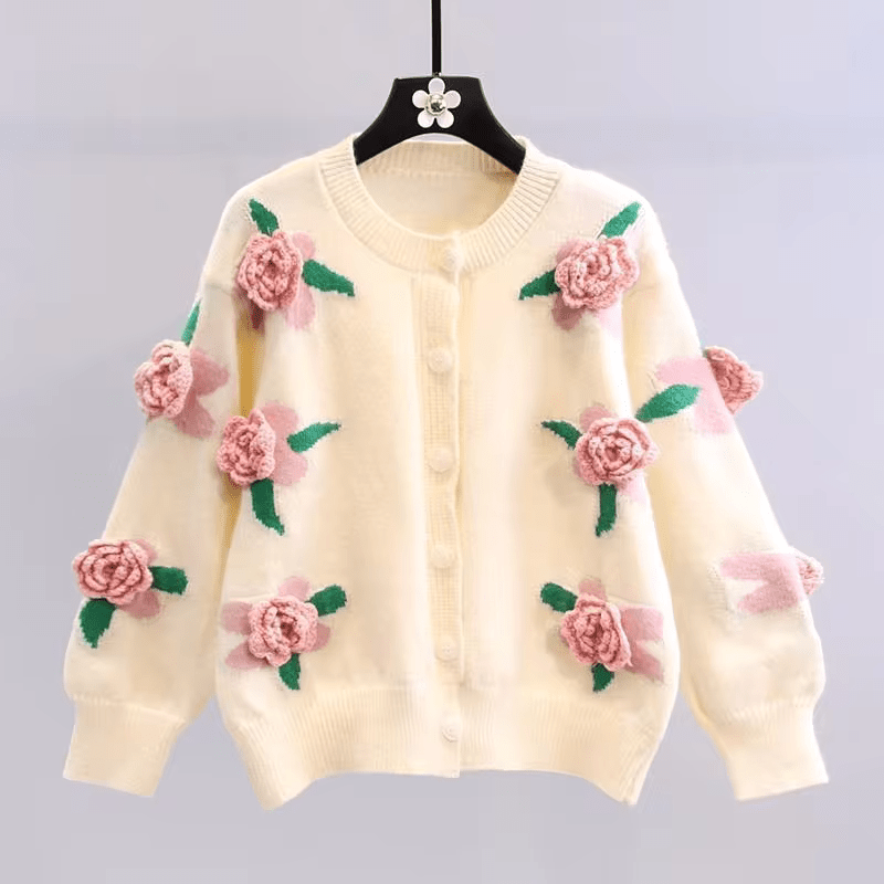 Cardigan floral vintage - Élégance intemporelle - Projet Paris - Design classique, Parfait pour un look rétro et raffiné