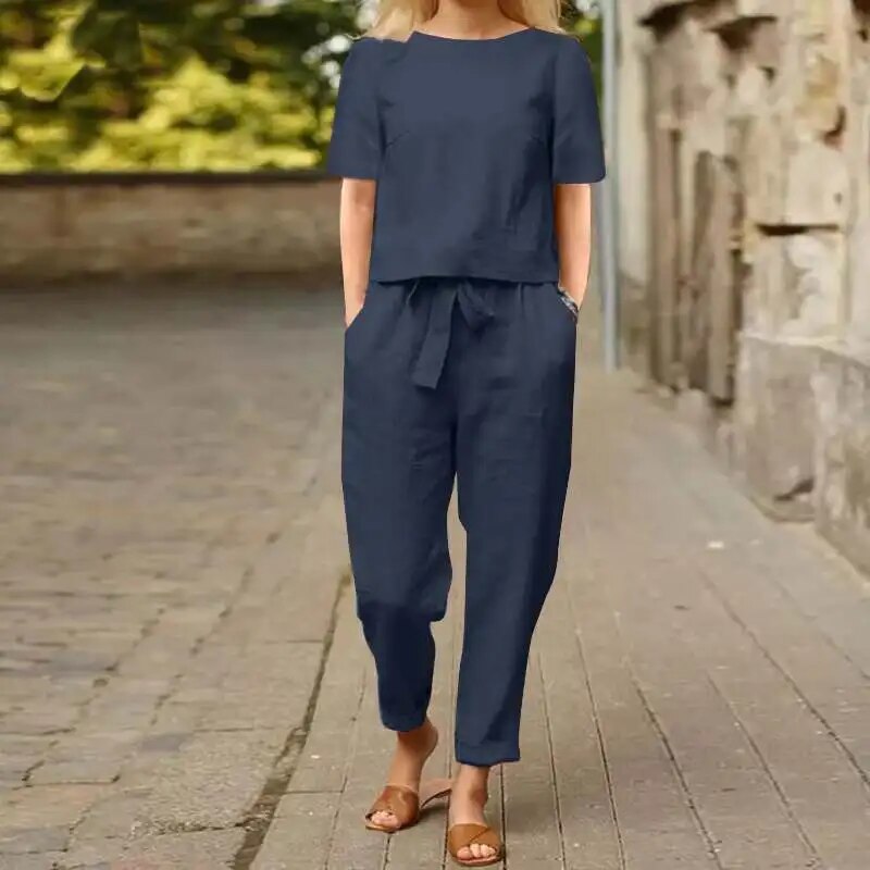 Ensemble en lin élégant et confortable - pour femmes - Projet Paris - Chic et décontracté - Parfait pour l'été - Idéal pour toutes les occasions