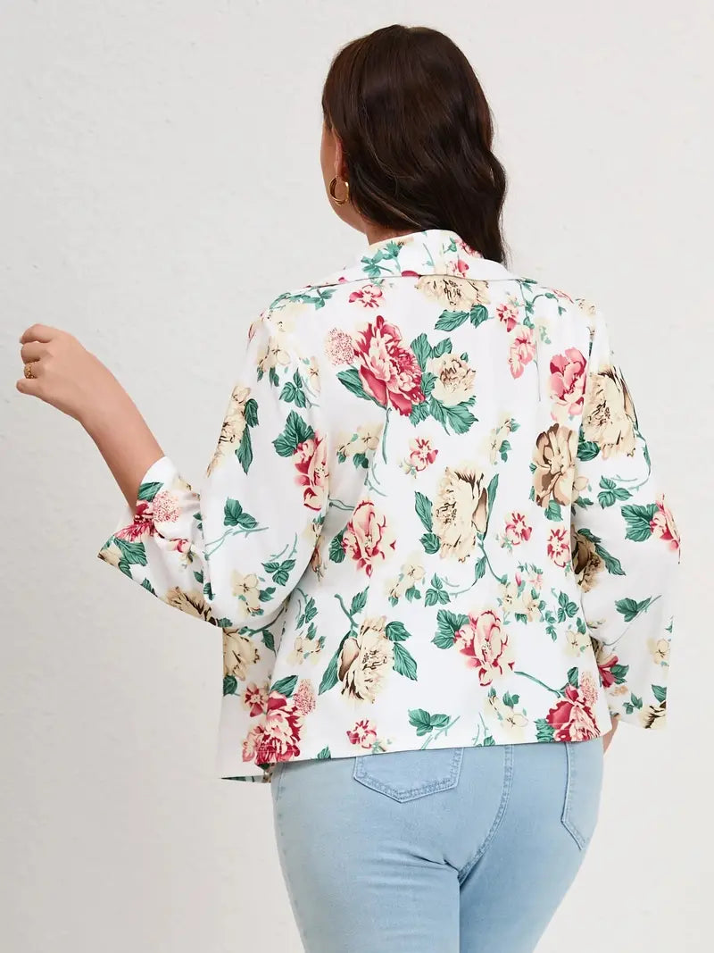 Blazer avec col châle et imprimé floral pour femmes Plus - Projet Paris - Élégance et confort