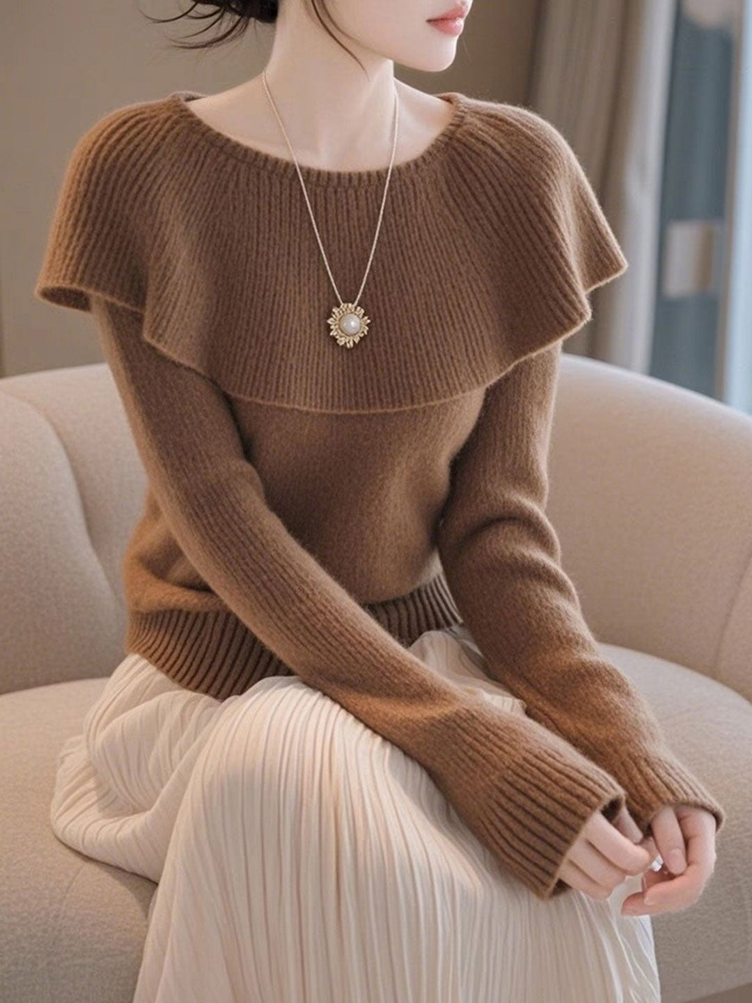 Pull à col large pour femmes - Confort et élégance - Projet Paris - Doux, ample, moderne