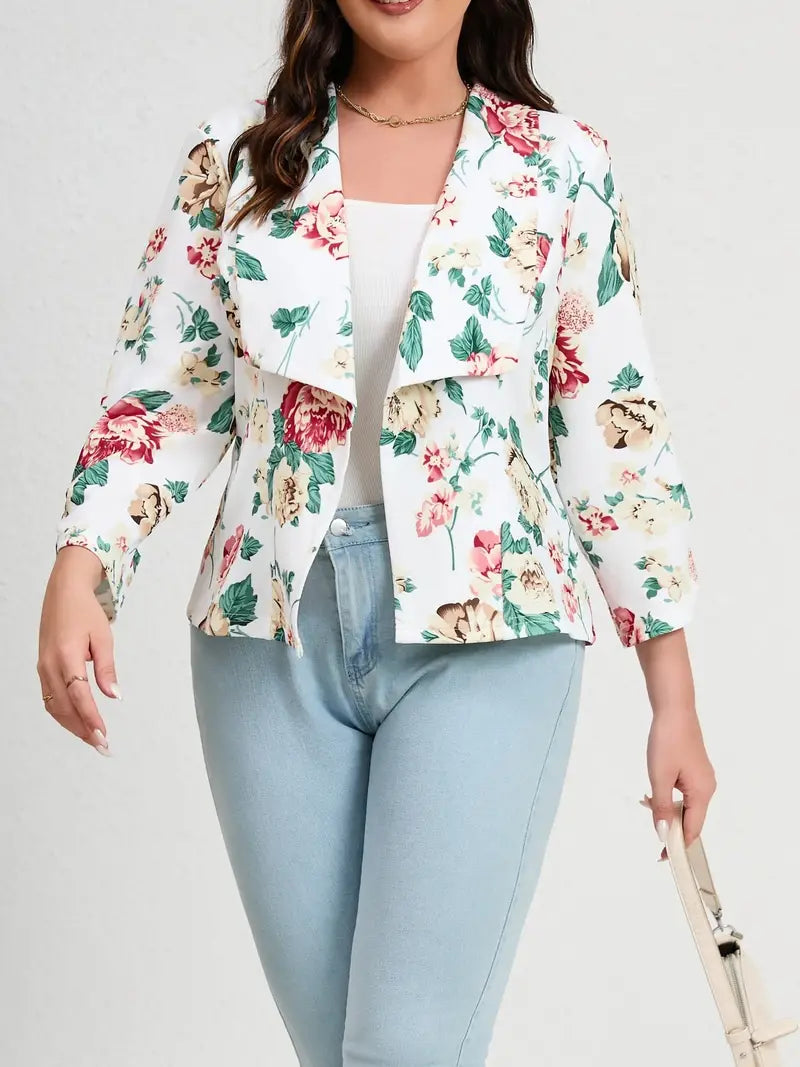 Blazer avec col châle et imprimé floral pour femmes Plus - Projet Paris - Élégance et confort