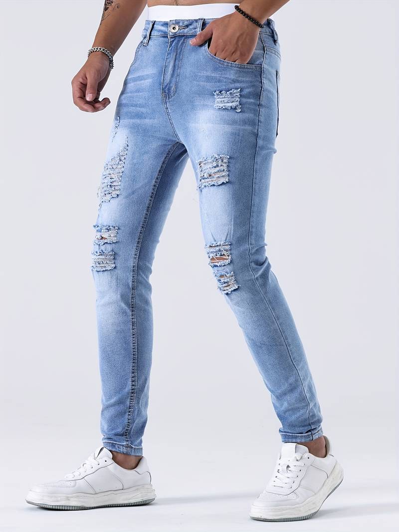 Jean slim homme | effet déchiré décontracté | Projet Paris – Look urbain, coupe moderne et stretch confortable