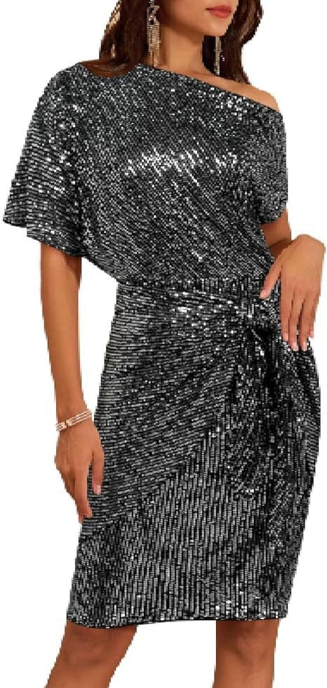 Robe asymétrique à paillettes - Épaule dénudée - Projet Paris - Brillance et allure glamour