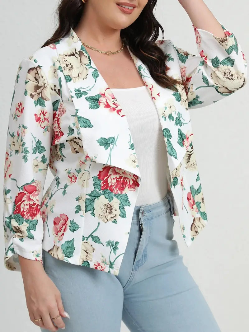 Blazer avec col châle et imprimé floral pour femmes Plus - Projet Paris - Élégance et confort