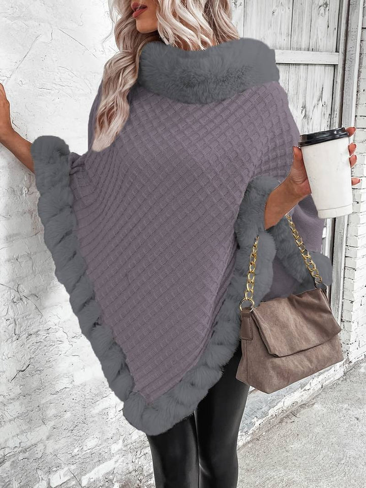Poncho pull avec bordure en fourrure - Élégance et Chaleur - Projet Paris - Confort cocooning