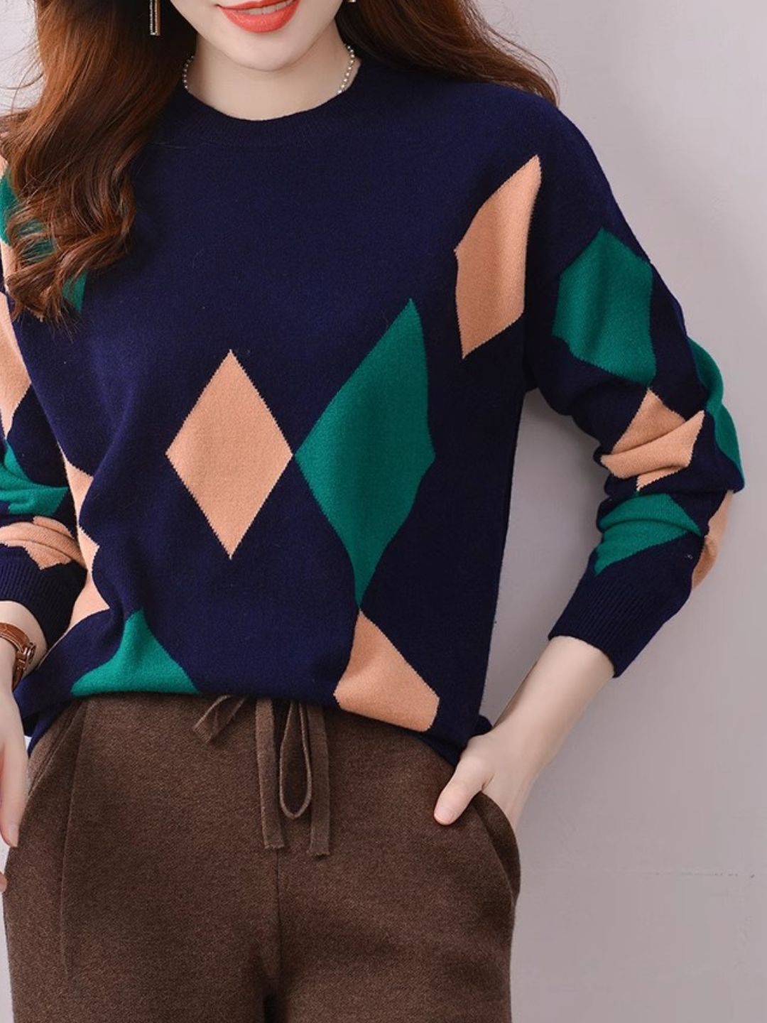 Pull à col rond avec motif diamant - Projet Paris - Parfait pour un look élégant