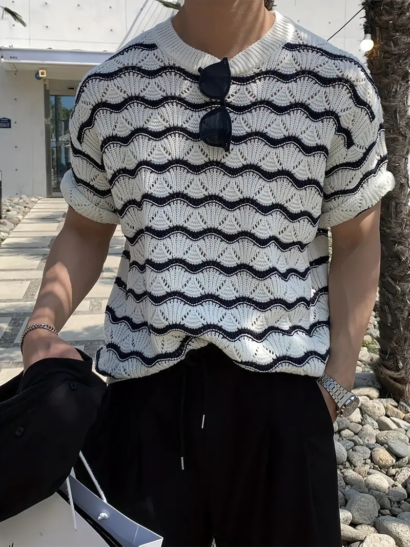 T-shirt Tricoté à Motif Ondulé pour Homme – Projet Paris – Légèreté et confort avec une touche de style