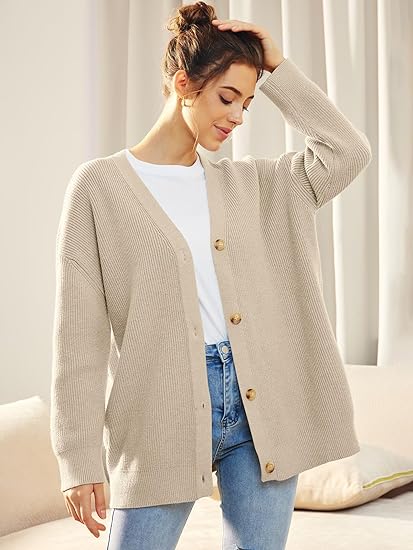 Cardigan oversized avec col en V - fermeture à boutons - Projet Paris - Élégance décontractée - Confort