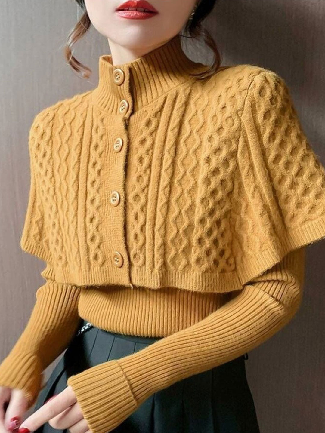 Ensemble pull à col roulé et châle tricoté classique - Projet Paris - Raffinement et praticité