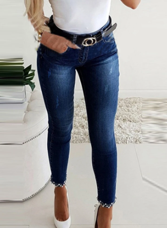 Jean skinny haute élasticité - Avec décor en perles - Projet Paris - Style tendance et confortable - Disponible en plusieurs tailles