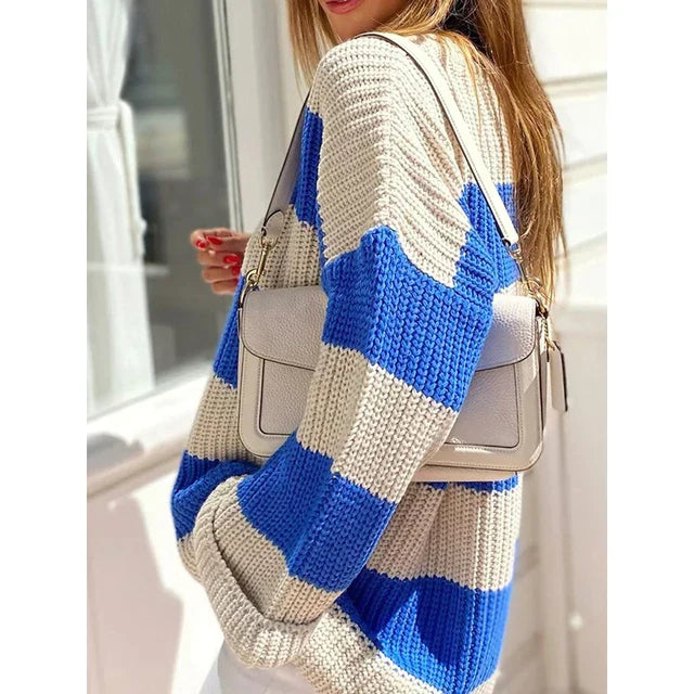 Pull classique rayé ample pour femmes - Projet Paris - Style décontracté
