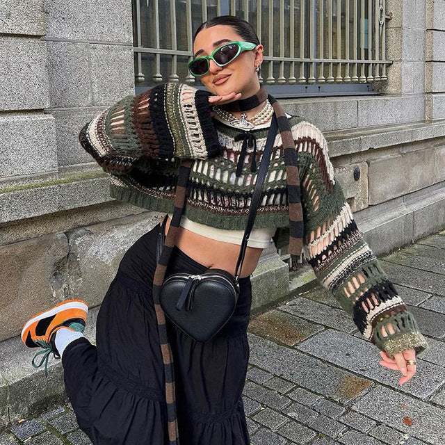 Pull cropped au crochet pour femmes - Projet Paris - Chic et boho - Parfait pour un look tendance