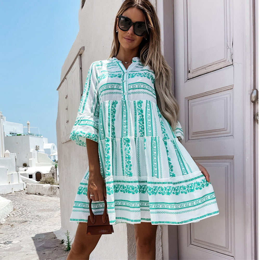 Robe à volants Inna Ibiza - Style bohème léger avec motif joyeux - Projet Paris - Confort et élégance
