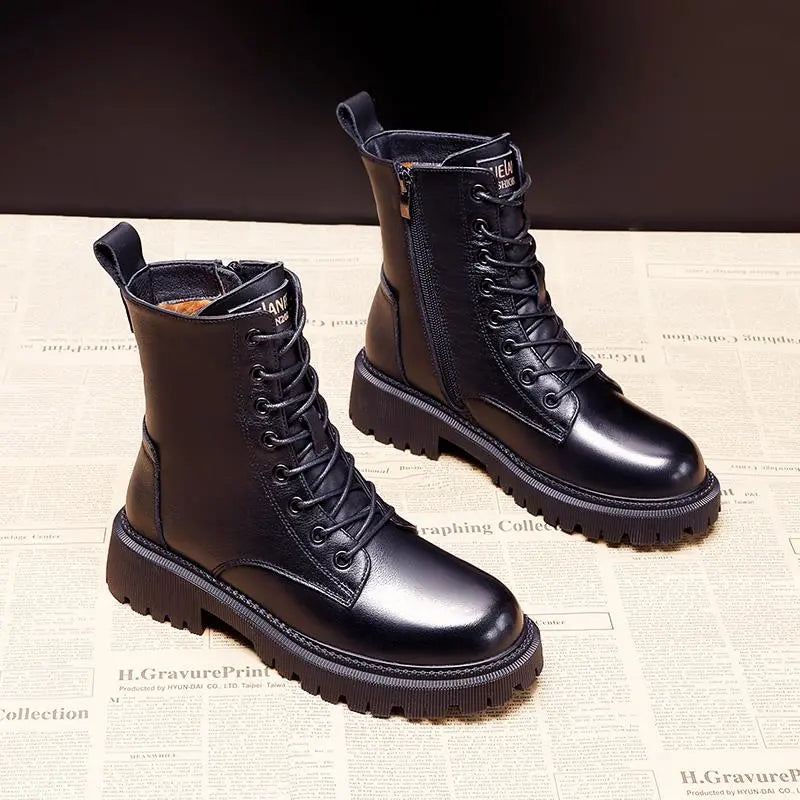 Bottes d'Hiver en Cuir Noires - Élégance et Confort - Projet Paris - Raffiné en Hiver