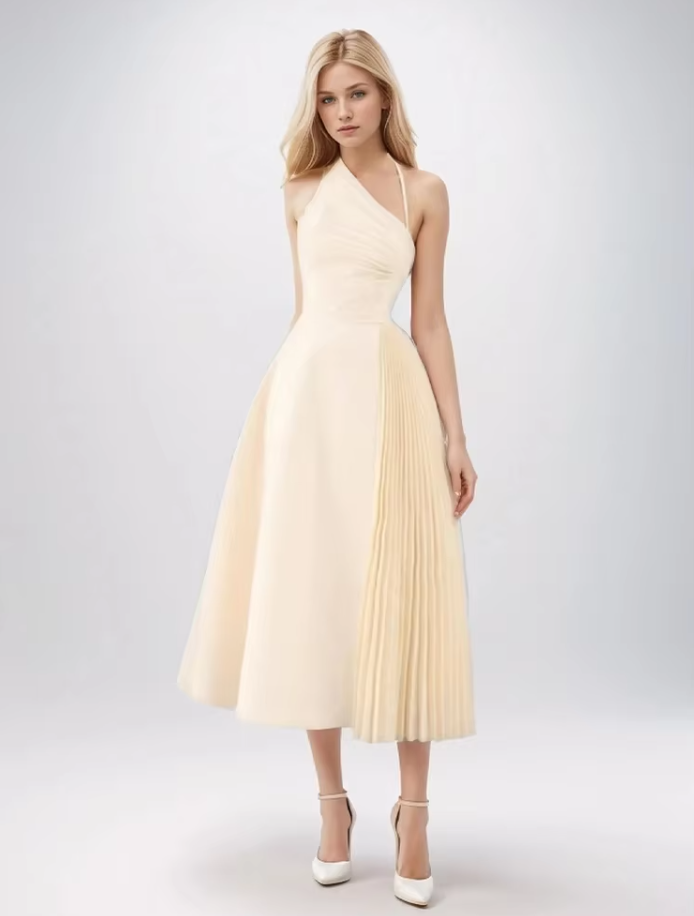 Robe blanche asymétrique plissée avec bretelle - Projet Paris - Charme sophistiqué