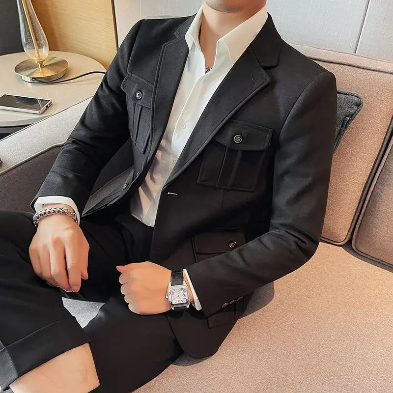 Blazer élégant cintré avec poches multiples pour hommes - Projet Paris - Style raffiné et pratique