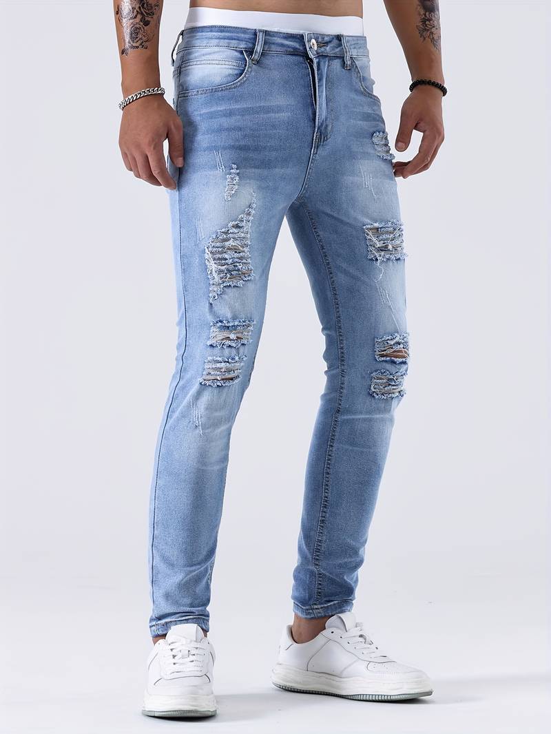 Jean slim homme | effet déchiré décontracté | Projet Paris – Look urbain, coupe moderne et stretch confortable