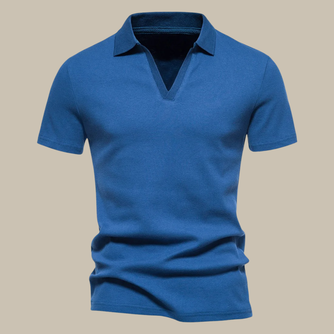 Polo homme en laine merino – Manches courtes, col en V – Projet Paris – Élégance décontractée